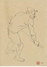 致贈蔣經國總統的「敬業勤勞的阿坤伯」素描畫